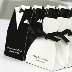 white-dress-black-tux-gift-bags